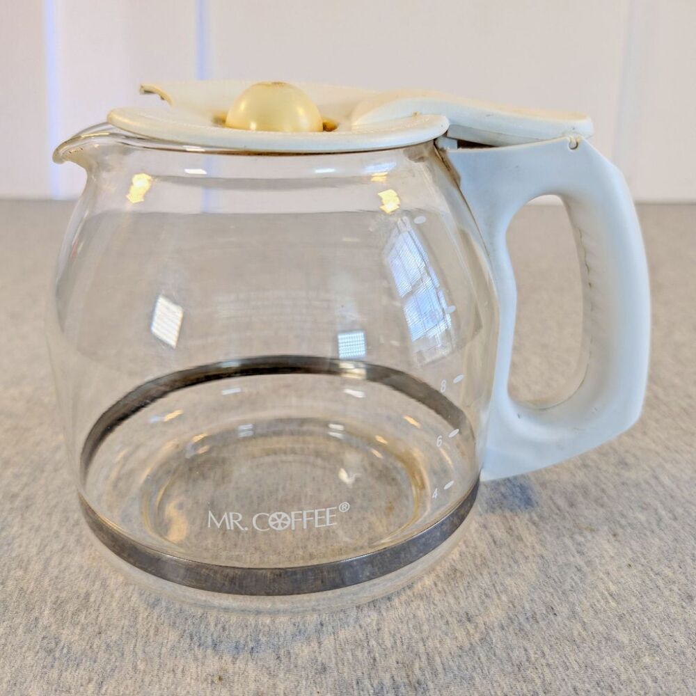 Mr. Coffee 12-Cup Glass Coffee Maker Carafe w/ Lid, White Handle, Clear
